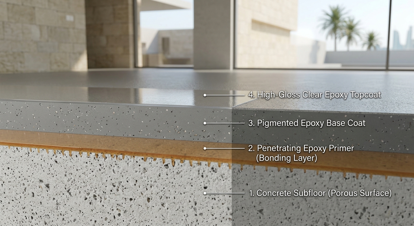 Cross section of epoxy on concrete