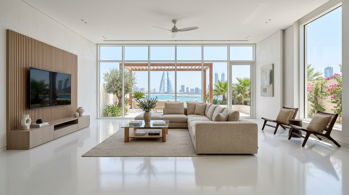 seamless white epoxy floor in modern home
