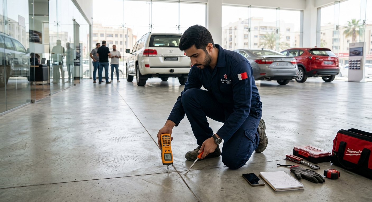 technician performing moisture test on concrete slab