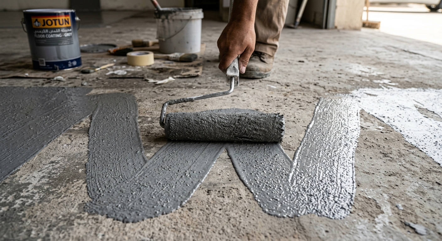 applying epoxy floor coating in W pattern