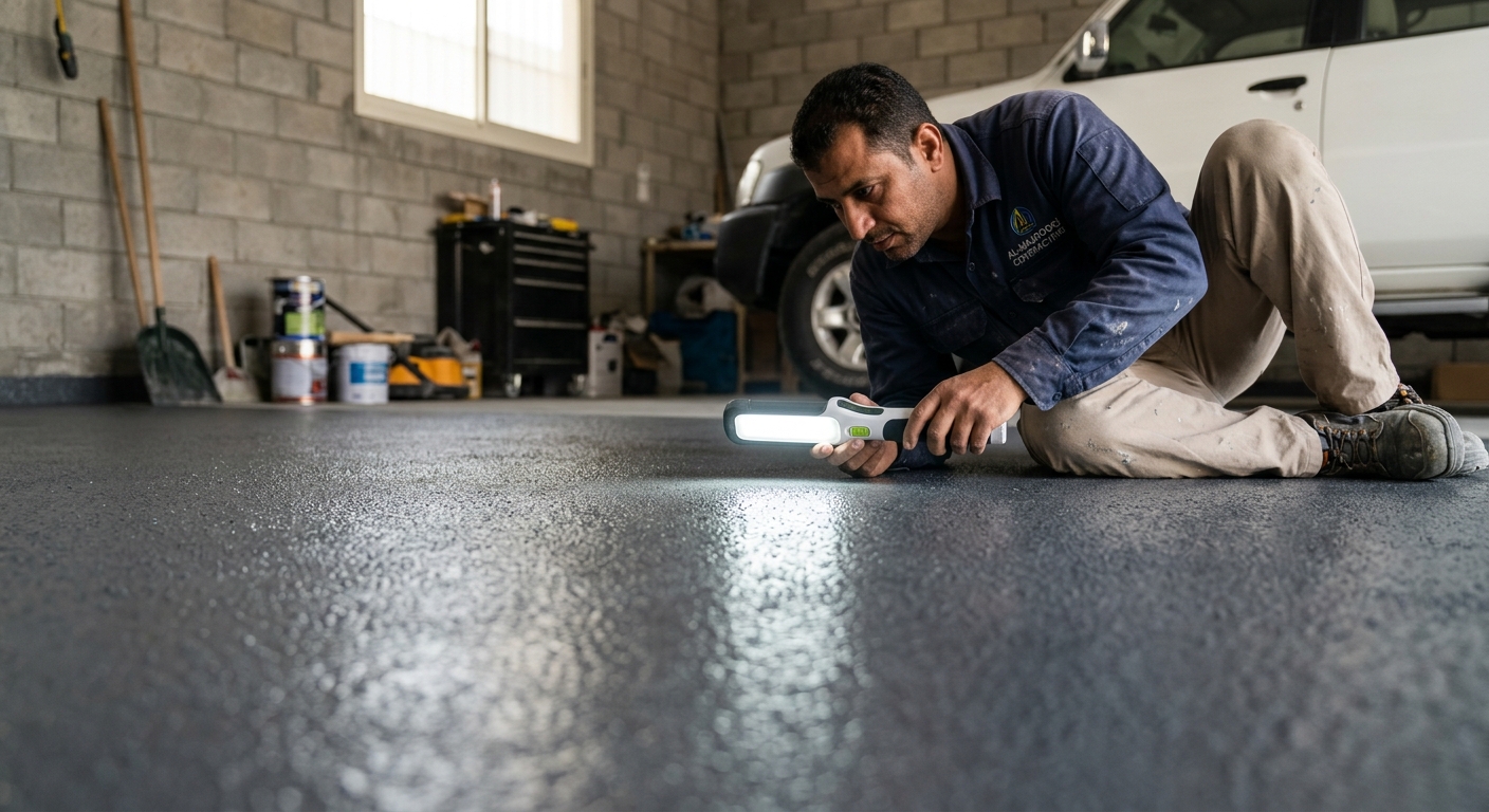 inspecting floor coating with angled light