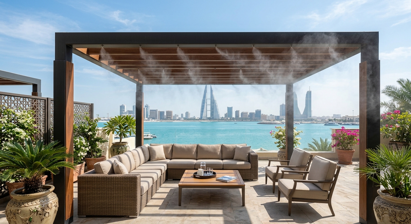 High pressure misting system in luxury patio