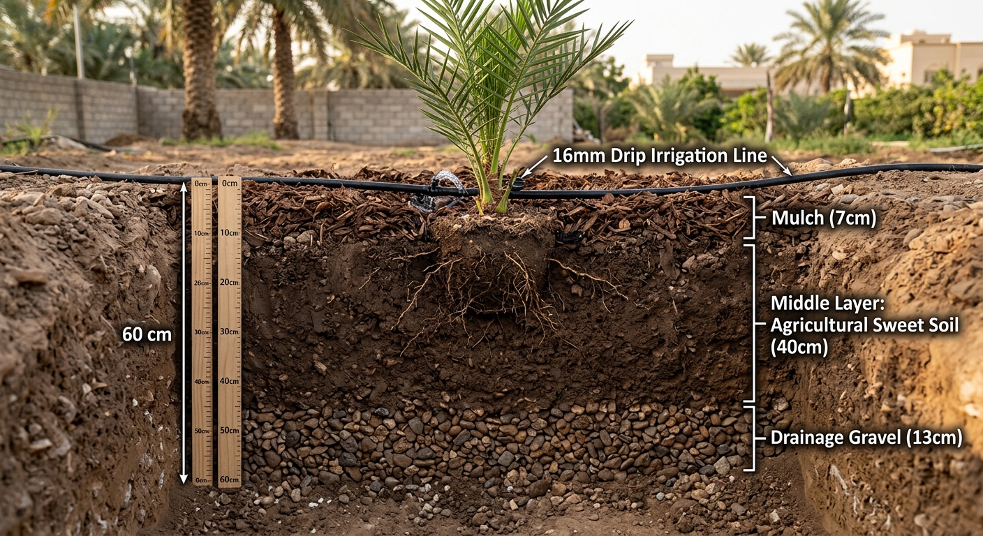 Cross section of landscape soil preparation