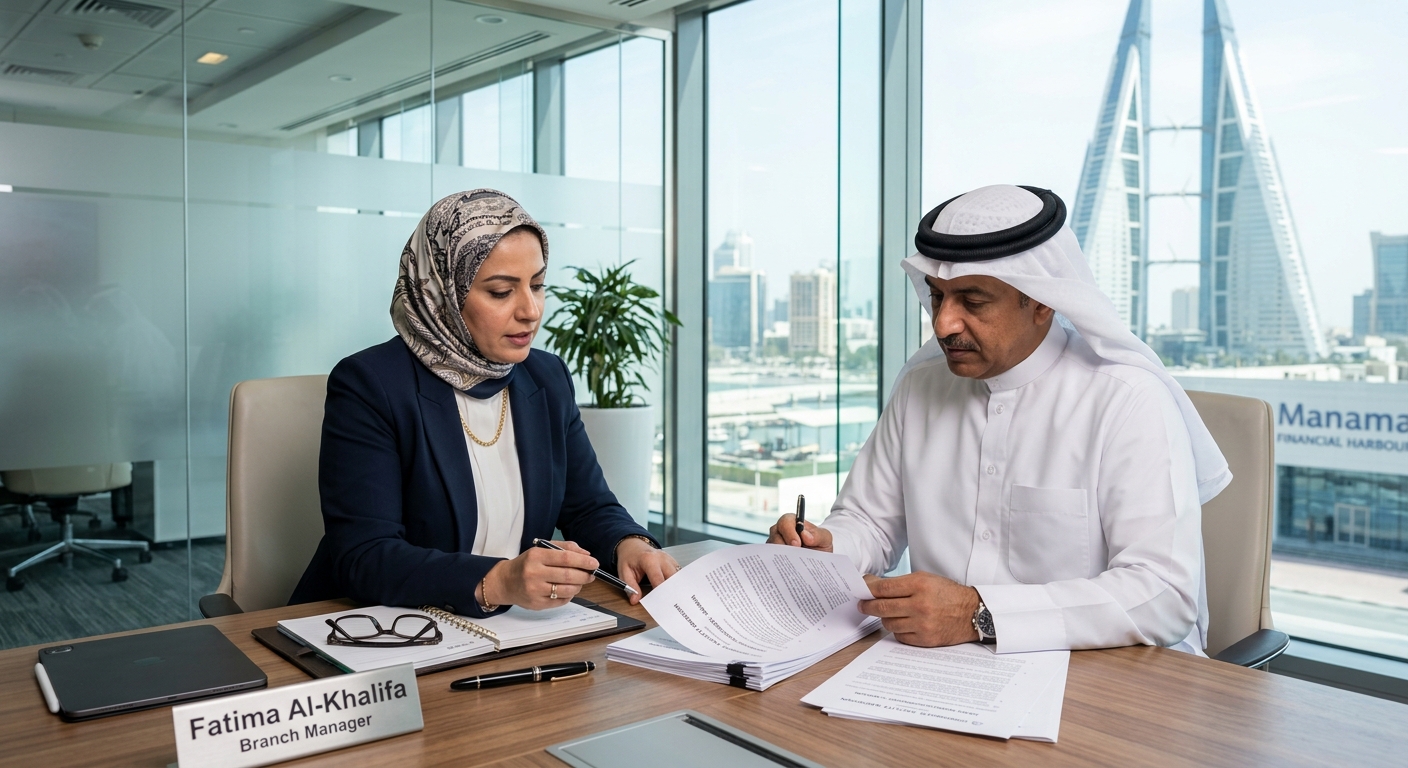 Bank manager reviewing corporate documents