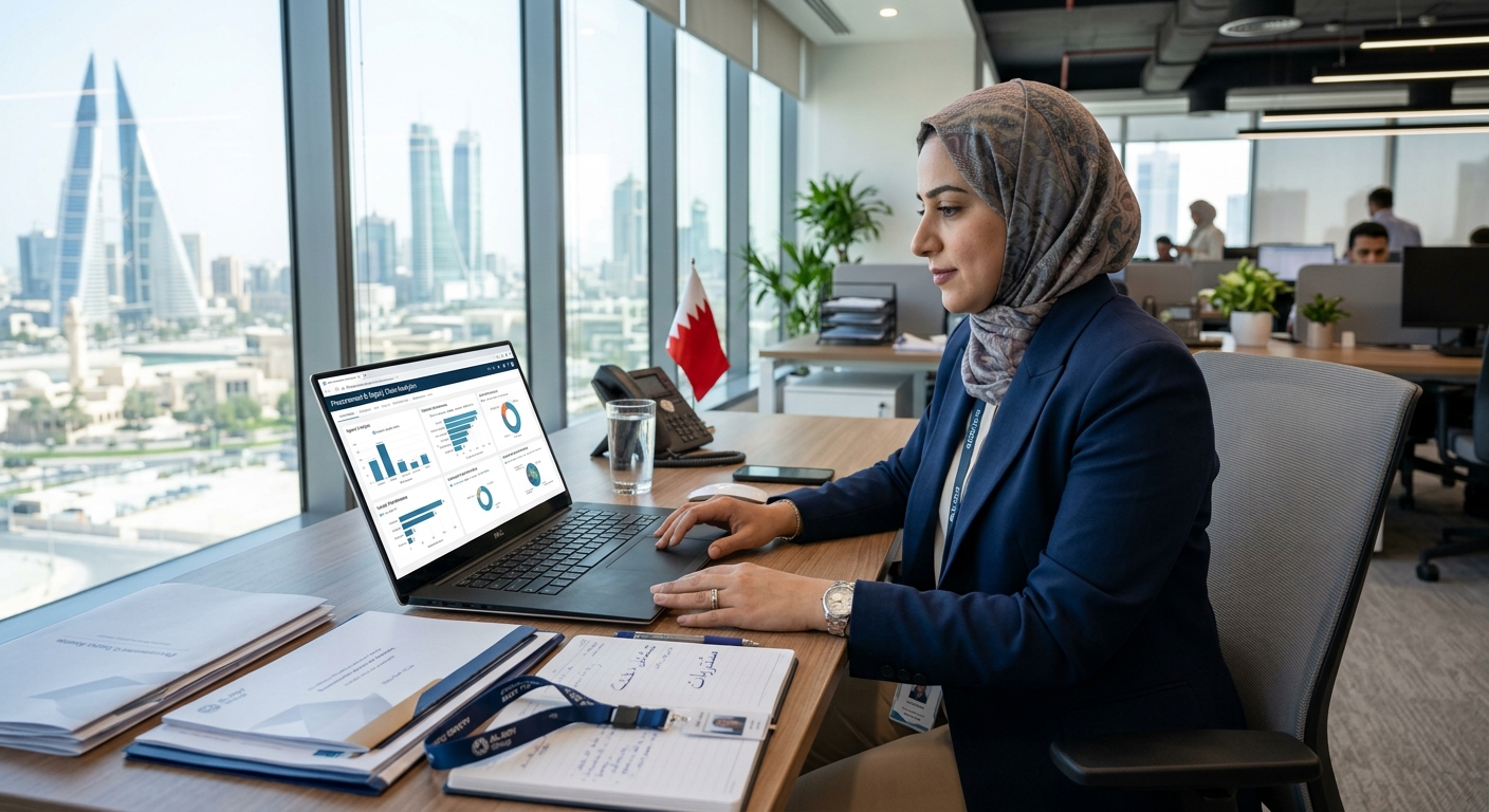 Businessperson verifying vendor credentials on a laptop