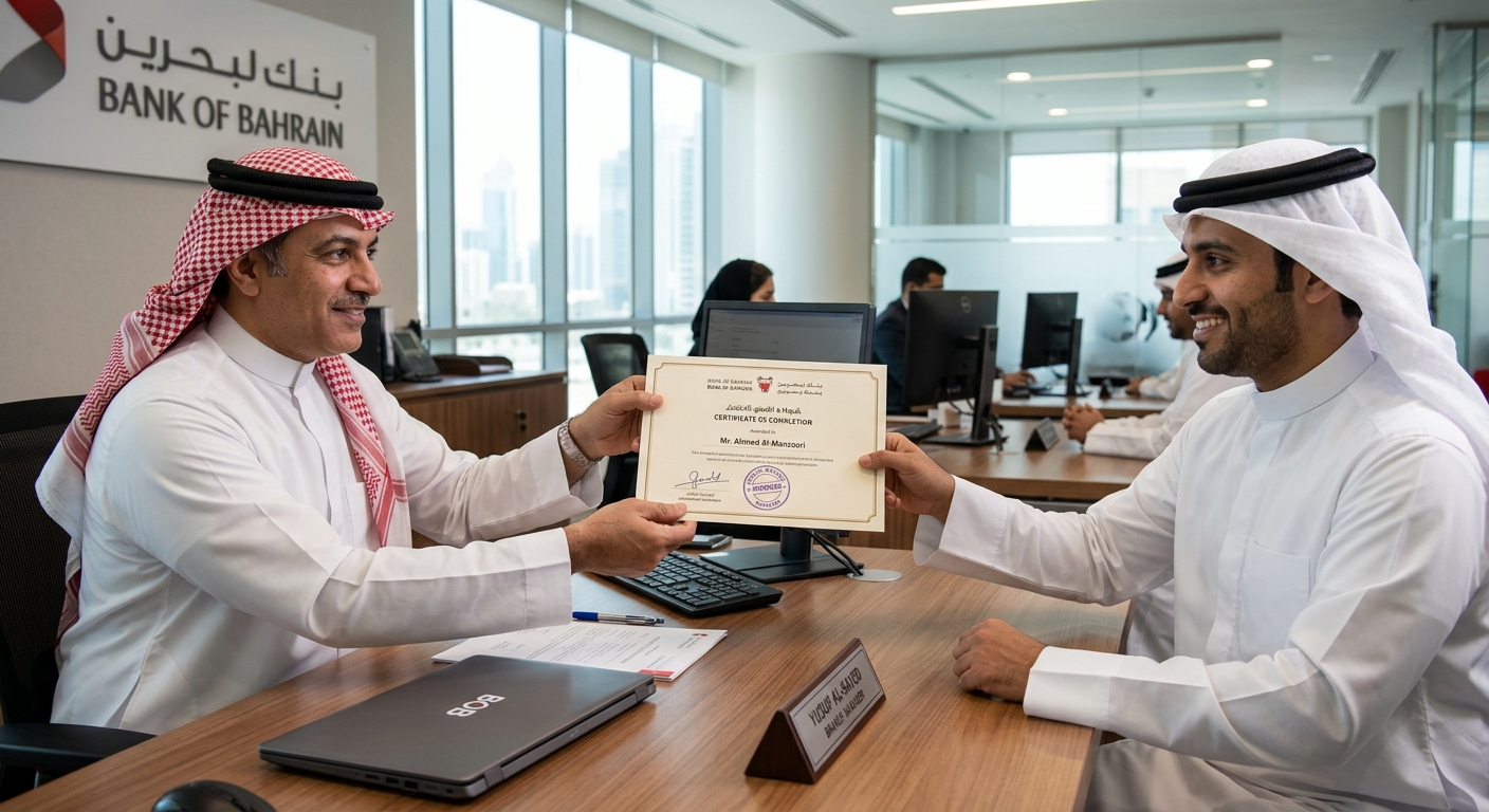 Bank teller handing documents to business owner