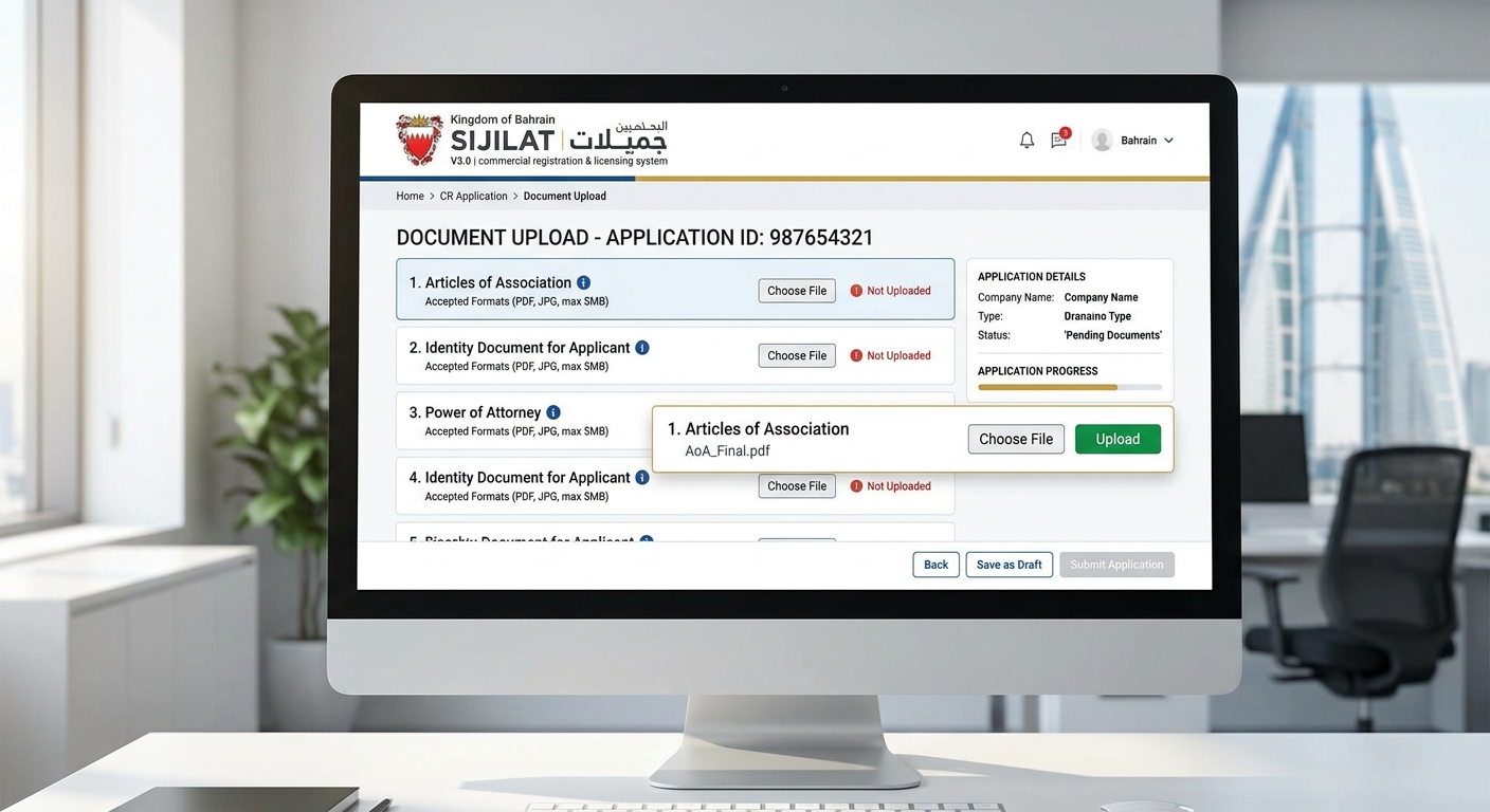 Sijilat portal document upload screen